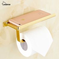 Stainless Steel Toilet Paper Holder Resistant European Golden Tissue Paper Rack With Mobile Phone Holder Chrome Finish Bath Set Toilet Roll Holders