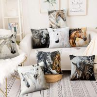 Horse Black And White Art Painting Print Pillowcase Post-modern Watercolor Cushion Decorative Pillow Home Decor Sofa Throw 17*17