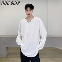 TIDE BEAR เสื้อเสื้อกันหนาวสีทึบคอกลมของผู้ชายทันสมัยเสื้อสวมหัววัยรุ่นแบบหลวมเสื้อกันหนาวลำลองแขนยาวใหม่