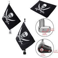 Motorcycle Skull Flag with Chrome Black Rear Side Mount Flag Pole Luggage Rack Accessories For Honda Goldwing GL1800 2001-2011