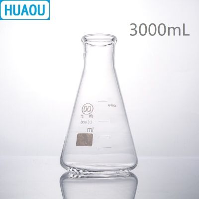 Yingke Huaou ขวดแก้วบอโรซิลิเกตทรง3.3 3l ขวดทดลองพลาสติกขนาด3000มล. ขวดทรงกรวยทรงสามเหลี่ยมปากแคบอุปกรณ์ทางห้องปฏิบัติการทางเคมี