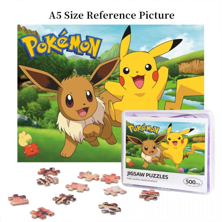 pokemon-eevee-amp-pikachu-wooden-jigsaw-puzzle-500-pieces-educational-toy-painting-art-decor-decompression-toys-500pcs