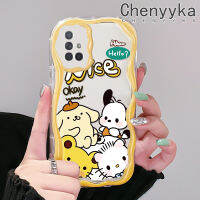 Chenyyka เคสปลอกสำหรับ Samsung กาแลคซี A72 4G A72 5G เคสลายการ์ตูนดี Pochacco ดีไซน์ใหม่เนื้อครีมคลื่นขอบนุ่มเคสมือถือกันกระแทกแบบใสเคสโปร่งใสลายกล้องถ่ายรูปเรียบง่ายอ่อนโยนป้องกัน