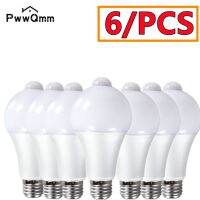 Pwwqmm โคมไฟเคลื่อนไหว PIR 6ชิ้น/ล็อต E27 9W 12W 15W 18W 220V หลอดไฟ LED พร้อมที่ตรวจกับการเคลื่อนไหวการแผ่รังสีการเคลื่อนไหว