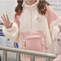 Kawaii ตุ๊กตาเสื้อ F emme 2021ฤดูใบไม้ร่วงขนแกะเสื้อแขนยาวเย็บปักถักร้อย H oodies ตอนนี้กระเป๋าเสื้อผ้าฤดูหนาวสตรี