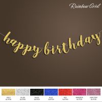 ♀❖ Happy Birthday BannerBlack/Silver/Gold Glitter Script Sign 30th/40th/50th/60th/70th/80th Birthday Party Decorations Supplies