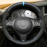 2021Black Genuine Leather Suede DIY Hand-Stitched Car Steering Wheel Cover For BMW M Sport E46 330i 330Ci E39 540i 525i 530i M3 E46