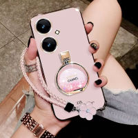 เคสสมาร์ทโฟนสุดหรูสำหรับ VIVO Y27 Y78 Y02T Y36 4G 5G 2023ใหม่เคสมือถือสไตล์เด็กผู้หญิงชุบด้วยเชือกถักขาตั้งน้ำหอมเคสนิ่ม