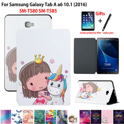 SM-T580สำหรับ Samsung Galaxy Tab A A6 10.1 2016 T580 T585 SM-T585 T580N กรอบแท็บเล็ตเด็ก Slim เคสแบบตั้งพับได้ + ของขวัญ