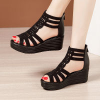 Small Plus Size 32-43 Open Head Back Zip Platform Sandals Women Summer 2022 Elegant OL High Heels Wedges Gladiator Sandals