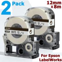 2 ชิ้น 12 มิลลิเมตรสีดำบนสีขาวสำหรับ Epson LC-4WBN LC4WBN สำหรับ KingJim SS12KW ตลับเทปพิมพ์สำหรับเครื่องพิมพ์ฉลากแบบพกพา LabelWorks LW-300 LW300 LW-400 LW400 LW-600P LW600P LW-700 LW700 LW-900P LW900P LW-1000P LW1000P LW-K200 LWK200 LW-K400 LWK400