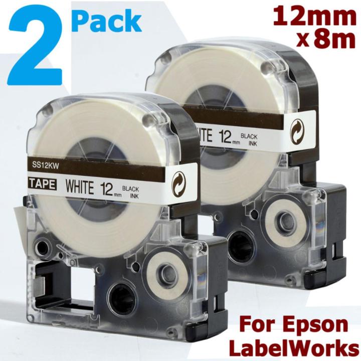 2pcs 12mm Black on White for Epson LC-4WBN LC4WBN for KingJim SS12KW Print Tape Cartridge for Portable Label Printer LabelWorks LW-300 LW300 LW-400 LW400 LW-600P LW600P LW-700 LW700 LW-900P LW900P LW-1000P LW1000P LW-K200 LWK200 LW-K400 LWK400