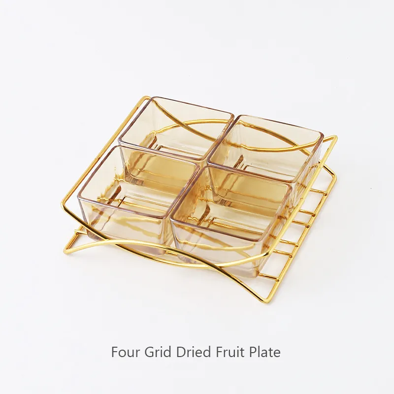 Nut Plate Glass Four Grid Snack Plate Candy Box Living Room Bar Ktv Snack Fruit Plate