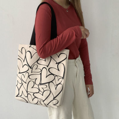Shoulder Bag Shoulder Handbag Shopping Bag Women Tote Simple Handbag Bag Heart Pattern Canvas Bag Canvas Tote Bag
