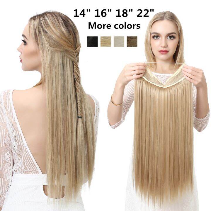 yf-synthetic-hair-extension-no-clip-piece-ombre-fake-false-straight-hairpiece-blonde