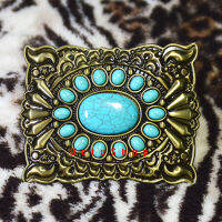 หัวเข็มขัด Metal Belt Buckle Resin stones Turquoise Oval เวสเทิร์นคาวบอย ลายหินสีฟ้าเข้มสวยงาม เลือกเฉพาะหัวเข็มขัดหรือพร้อม สายเข็มขัดกว้าง 4cm  (K#163)