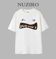 NUZIRO เสื้อยืดแขนลำลองขาสั้นทรงหลวมผ้าฝ้ายบริสุทธิ์ลายพิมพ์ตัวอักษรสไตล์เกาหลี