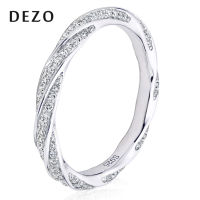 DEZO สีขาวทองบิด2มิลลิเมตร Moissanite แต่งงานวงสำหรับผู้หญิง14พันชุบเงินแท้925แหวนนิรันดร์