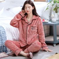 Women Thicken Warm Soft Pajamas Sets Pink Red Fashion Pajamas Long Sleeve Flannel Pyjamas Sets