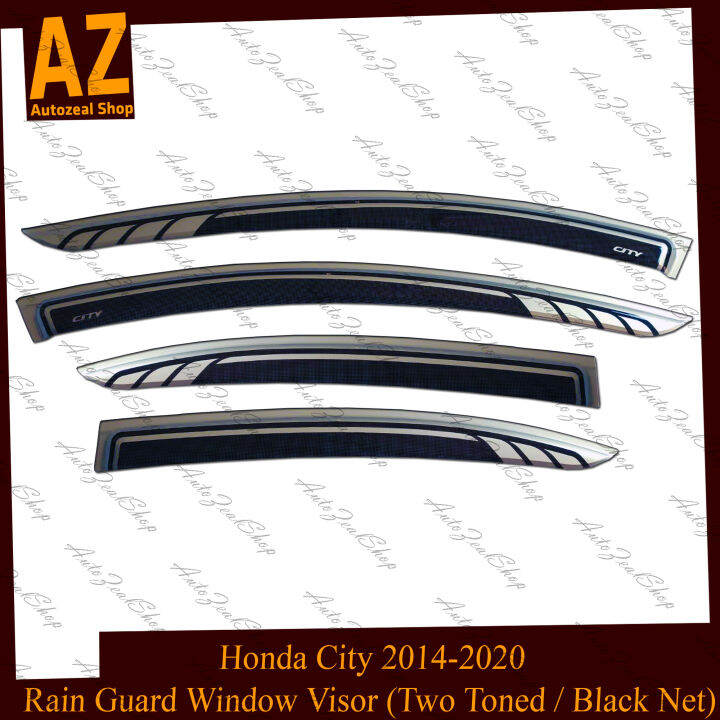 Honda City 2014-2020 Rain Guard Window Visor (Two Tone / Black Net) 2nd ...