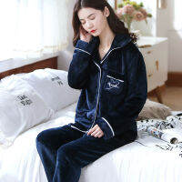 Autumn Winter Thicken Coral fleece Lovers Couple Pajamas Sets Women Sleepwear Cute Cartoon Long Sleeve Pyjamas Home Night Suits