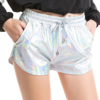 KKWomen S Hot Shorts Shiny Metallic Shorts With Elastic Drawstring Booty Shorts Bottoms For Club Dance Raves Festivals Outfitsq11