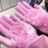 Dishwashing gloves female housework thickening type of silicone kitchen cleaning up household cleaning artifact non-stick oil insulation prevent hot