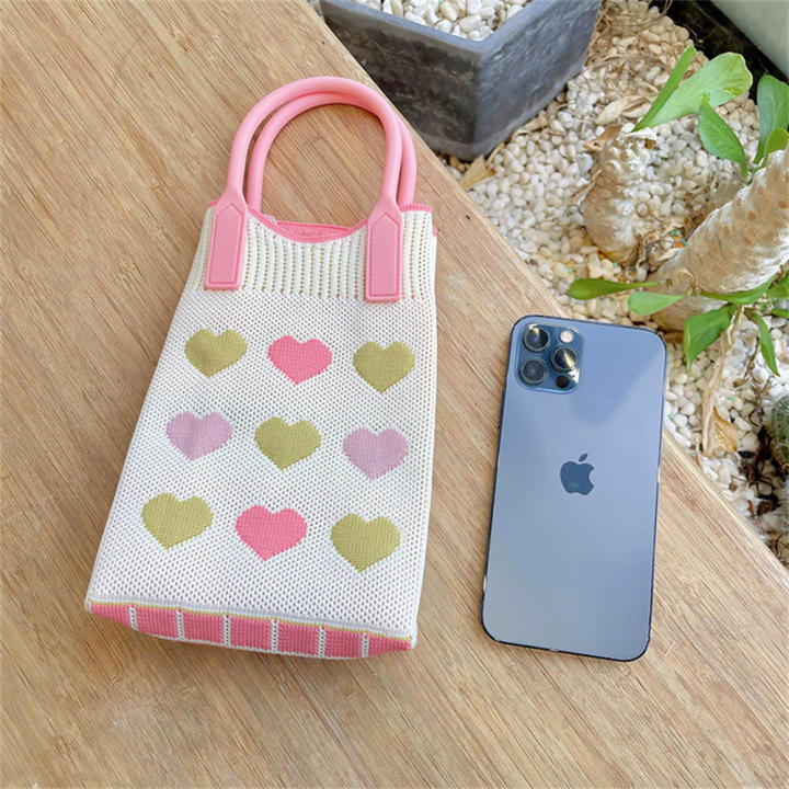 small-square-bag-pink-love-heart-casual-handbag-silicone-new-cell-phone-bag-knitted-bag-shoulder-crossbody-bag