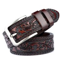 Mens carve pattern Genuine Leather Belt pin buckle waistband  Pure Cowhide  Jeans  Vintage  Punk Luxury Fashion High-grade belt Belts