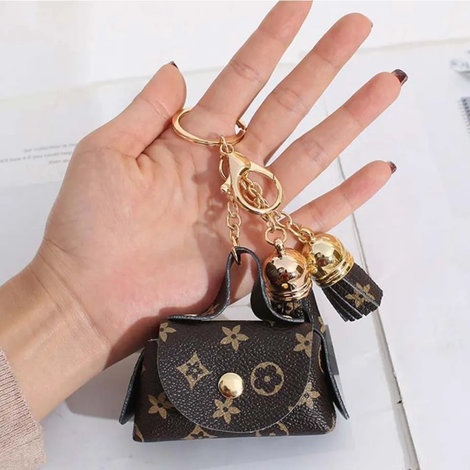 Mini Printed Wallet Keychain Purse Bag Zipper Small Coin Pocket Unisex  Leather Key Chain