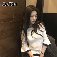 Du Yan เสื้อยืดสตรี แฟชั่นลำลองคอกลมแขนสั้นสำหรับผู้หญิง