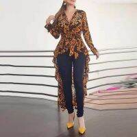 2021Vestidos Mujer Verano 2021 New Style Irregular Trailing Floral Print Deep V Robes  Long Sleeve Summer Women Maxi Dress Sukienk