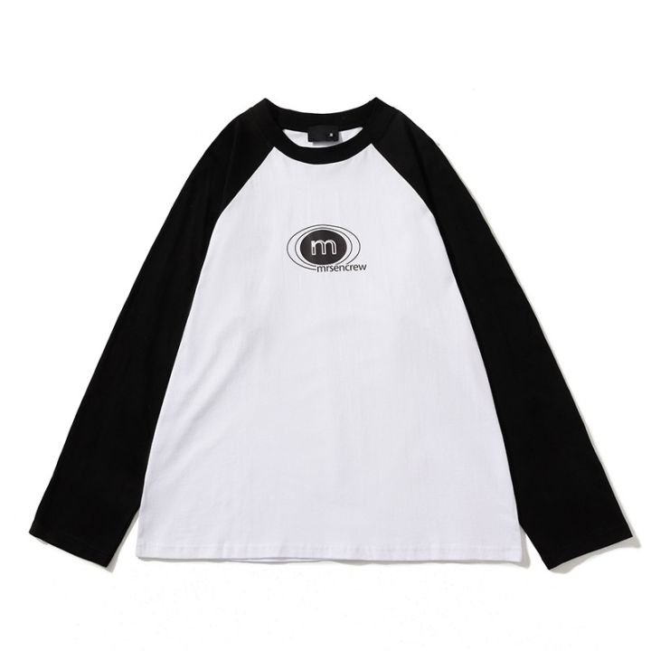 raglan-เสื้อยืดแขนขนาดยาวหลายหลาทรงหลวมสำหรับฤดูหนาวเสื้อโค้ทเสื้อยืดเรนเดอร์สีพิมพ์ตัวอักษร