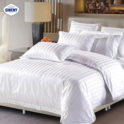 SWENY ชุดผ้าปูที่นอน สีขาว รัดมุม 3.5ฟุต ขนาด3.5x6.5ฟุต cotton100%  250T ลายเรียบและลายริ้ว ชุดเครื่องนอน ชุดผ้าปูที่นอน