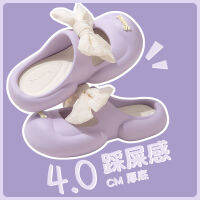 COD Hole Shoes in Cute Cartoon Bow Knot Girl with Soft Heart Sole and Shit Treading Feeling Baotou Outer Wearing Beach Sandal Slippers Girl