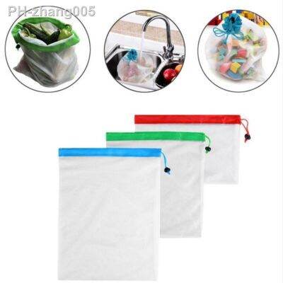 3 Sizes Reusable Mesh Produce Bag Washable Eco-Friendly Bags for Grocery Bag Holder Fruit Vegetable Organizer Pouch Storage