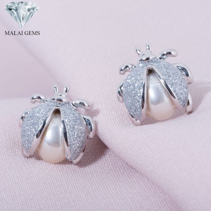 malai-gems-ต่างหูมุก-เงินแท้-silver-925-เพชรสวิส-cz-เคลือบทองคำขาว-รุ่น11001604-แถมกล่อง-ต่างหูเพชร-ต่างหูเงินแท้