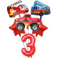 【A Great】6Pcs Firetruck 3rd วันเกิด Balloon32inchFoil Ballons FiremanBirthday Party นักผจญเพลิง Bday Party Supplies