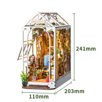 Robotime Rolife Gardenhouse Book Nook DIY Dollhouse Bookend Model Kit พร้อมไฟ LED ปริศนาไม้สำหรับตกแต่งชั้นวางหนังสือ-TGB06