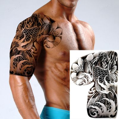 【YF】 Men Temporary Tattoos Large Body Art Painting Shoulder Chest Arm Muscle Tattoo Stickers Totem Dragon Pattern Waterproof