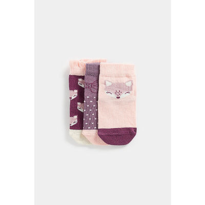 ถุงเท้าเด็กผู้หญิง Mothercare Pink Fox Socks - 3 Pack CD602