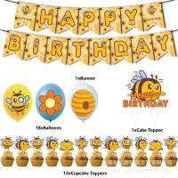 bee theme kids birthday party decorations banner cake topper balloons set supplies