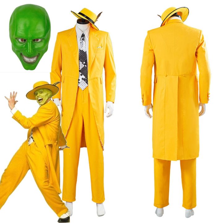 The Mask Jim Carrey Cosplay Costume Men Yellow Suit Uniform Mask ...