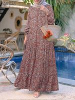 【HOT】✔ 2023 ZANZEA Fashion Floral Print Muslim Loose Ruffle Abaya Sundress Kaftan Robe Vestidos