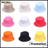 WUXU ฤดูร้อน ฝ้าย ครีมกันแดดกลางแจ้ง หมวกกันแดด หมวกชาวประมง สีลูกกวาด หมวกบักเก็ต