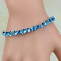 925 Sterling Silver Jewelry Mystic Blue Cubic Zirconia White CZ Charm Bracelets For Women