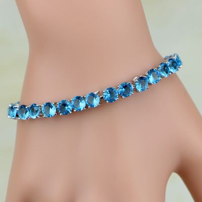 925 Sterling Silver Jewelry Mystic Blue Cubic Zirconia White CZ Charm Bracelets For Women