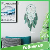 FOXNUTANUJH ขนนกสีขาว Dream catchers สีเขียวอ่อน พร้อมไฟ เครื่องประดับผนัง LED ของขวัญงานฝีมือ จี้ขนนกติดผนัง ห้องนอนและห้องนอน