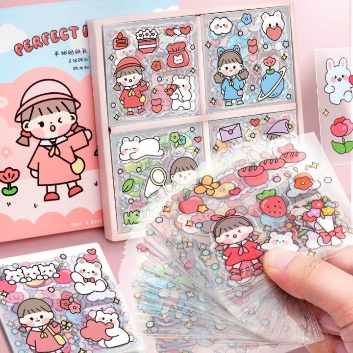 100 PCS Sticker Gift Box Stationery Cute Waterproof Stickers Scrapbook ...