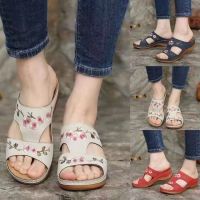 2021 summer new foreign trade womens shoes hollow flower embroidery sandals wedge plus size slippers factory